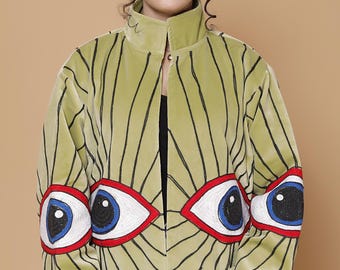 Evil Eye Velvet Suzani Jacket, Hand Embroidered Coat,  Boho Suzani Winter Coat, Gift For Her