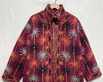 Jaqueta Suzani Kantha Cotton TNT, Jaqueta curta de inverno com bordado floral, estilo hippie, presente para ela.