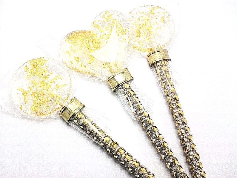 12 EDIBLE GOLD GLITTER Lollipops With Bling Sticks Wedding Etsy