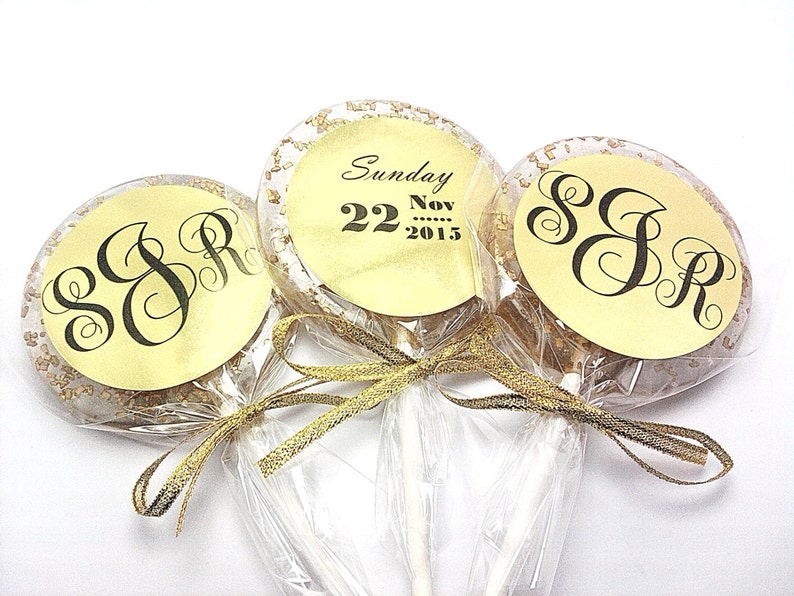 12 WEDDING LOLLIPOPS With Gold Edible Glitter Ribbon and Etsy