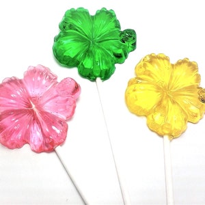 12 LARGE HIBISCUS LOLLIPOPS on 6 Inch Stick Garden Tea Party Favors, Flowers, Wedding image 3