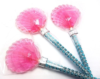 12 CLAMSHELL LOLLIPOPS with Bling Sticks - Mermaid Party Favors