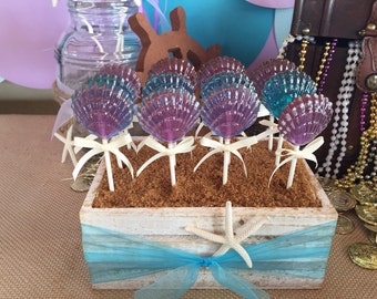 12 CLAM SHELL Lollipops - Under the Sea, Mermaid Party, Ariel Party, and Beach Party Favors