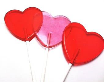 12 LARGE HEART LOLLIPOPS - Valentine Lollipops, Wedding Favors, Variety of Colors and Flavors