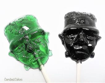 12 LARGE FRANKENSTEIN LOLLIPOPS - Halloween Candy, Halloween Party Favors