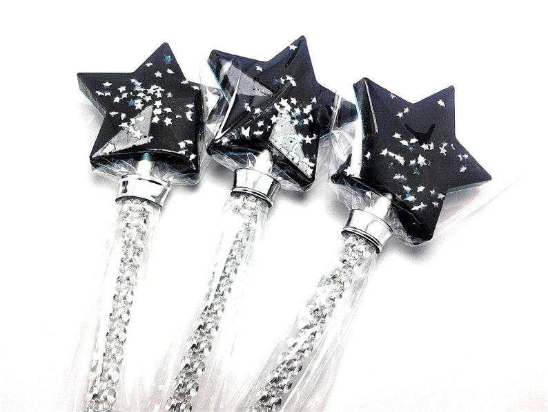 10 STAR WAND LOLLIPOPS with Edible Silver Stars and Bling Sticks Twinkle Twinkle Little Star Party, Available in Any Color image 2