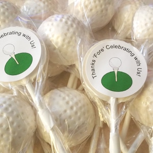 10 GOLF BALL LOLLIPOPS with Free Personalized Labels - Hard Candy Lollipops, Golf Party, Golf Lollipops