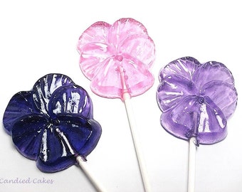 12 LARGE PANSY FLOWER Lollipops on 6 Inch Stick - Edible Flower Bouquet, Flowers, Wedding