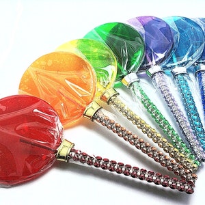 12 LARGE FUN POP Lollies with Bling Sticks - Select and color or flavor