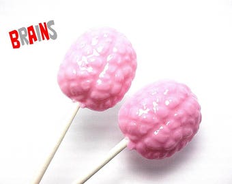 12 OPAQUE BRAIN LOLLIPOPS - Hard Candy Lollipops, Mad Scientist Party, Halloween Party Favors