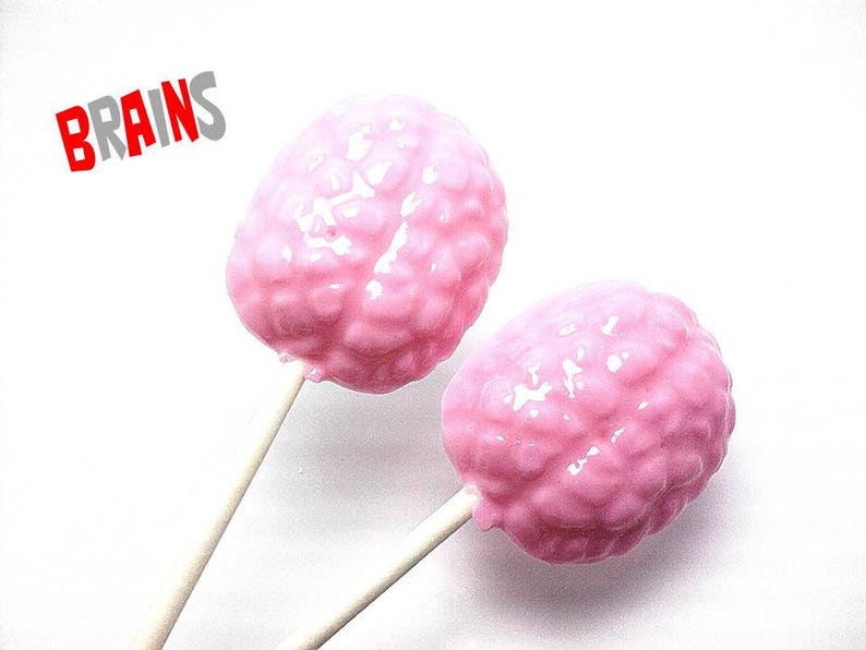 12 OPAQUE BRAIN LOLLIPOPS Hard Candy Lollipops, Mad Scientist Party, Halloween Party Favors image 1