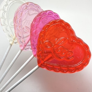 12 LARGE FILIGREE HEART Lollipops - Valentine Lollipops, Wedding Favors, Variety of Colors and Flavors