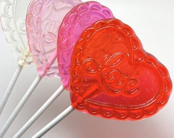 12 LARGE FILIGREE HEART Lollipops - Valentine Lollipops, Wedding Favors, Variety of Colors and Flavors