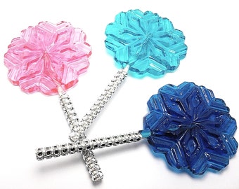 12 LARGE SNOWFLAKE LOLLIPOPS with Bling Sticks - Frozen Princess Party Lollipops