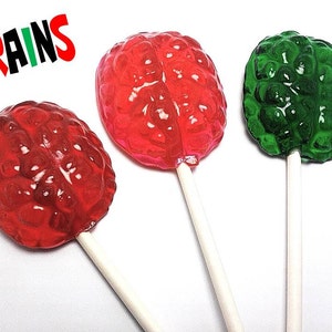 12 TRANSPARENT BRAIN LOLLIPOPS Hard Candy Lollipops, Mad Scientist Party, Halloween Party Favors image 2