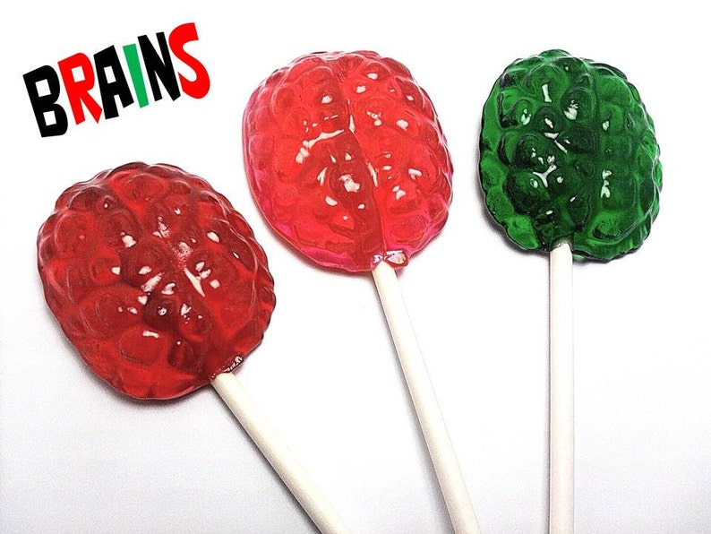 12 TRANSPARENT BRAIN LOLLIPOPS Hard Candy Lollipops, Mad Scientist Party, Halloween Party Favors image 2