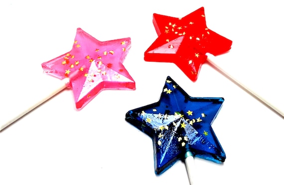 10 STAR WAND LOLLIPOPS with Edible Gold Stars - Twinkle Twinkle Little Star  Party, Princess Party - Available in Any Color by CANDIED CAKES