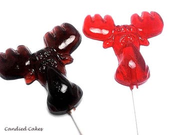 12 MOOSE HEAD LOLLIPOPS - Hard Candy Party Favors