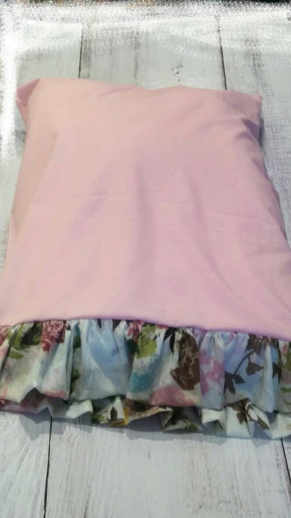 Items similar to Pink Pillowcase with floral double Ruffle/ Pillowcase