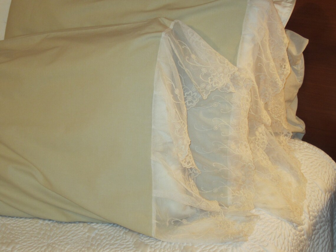 Simple Beige Lace Set of 2 Pillowcases/ Lace Pillowcases/ Shabby Chic