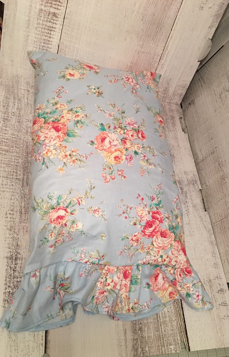 Blue Floral Shabby Chic Pillowcase / Bedding Pillowcases ...