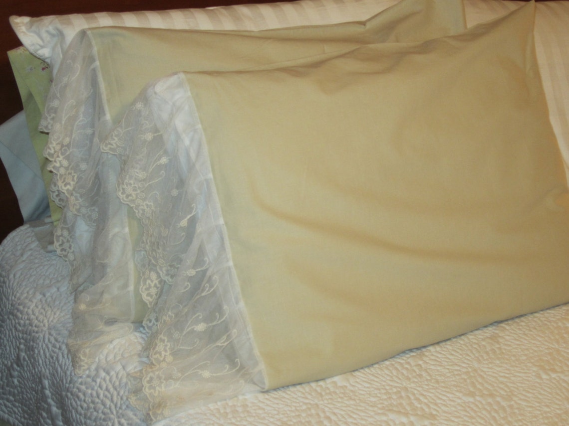 Simple Beige Lace Set of 2 Pillowcases/ Lace Pillowcases/ Shabby Chic