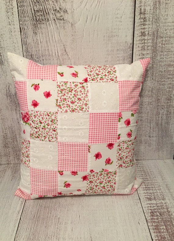 Items similar to Rose patchwork Eyelet pillow cover/ Decor Pillow cover