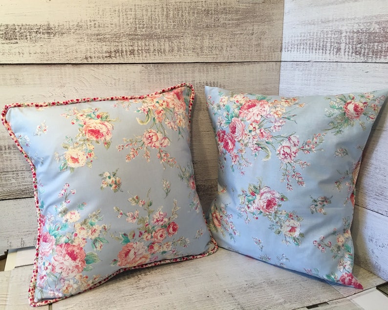 Chic Shabby Decorative Pillow with piping/Shabby Chic blue Etsy