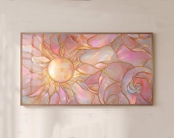 Pink Sun Glass Wall Art Gold Abstract Wall Decor Blush Aesthetic Artwork Vertical Horizontal Modern Bedroom Decor Feminine Luxury Art