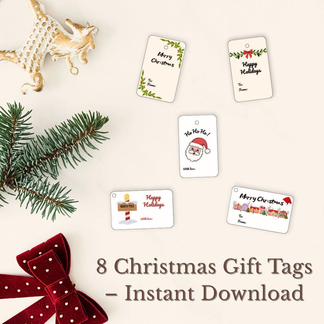 Christmas Gift Tags Printable, Set of 8 Cozy Holiday Gift Tags ...