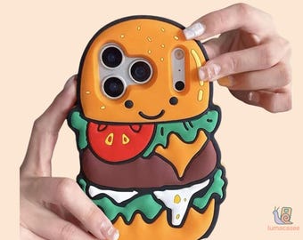 Funda iPhone Hamburguesa 3D Silicona Cute Cartoon Food Antigolpes Impermeable 13-17