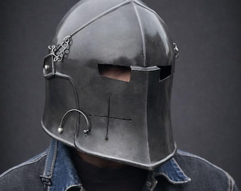 Schwarzer Barbuta Helm: Mittelalterliche Ritter Rüstung aus 18g Flussstahl