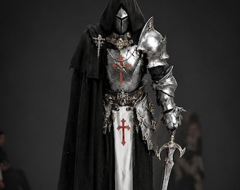 Armadura completa de caballero Barbuta – Traje de acero templario para cosplay, LARP, disfraz gótico