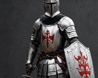 Armadura de caballero de acero hecha a mano, conjunto de disfraz de cruzado gótico para cosplay.
