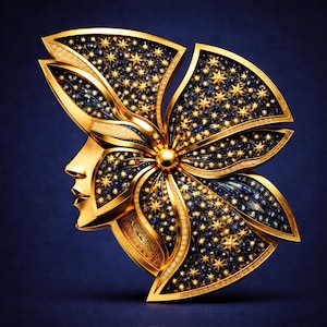 Celestial Star Bloom Wall Art, Gold Navy Fantasy Print, Digital Download