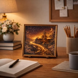 May include: A white ceramic mug with a black handle and the text "But First, Coffee" in a bold, black font. The mug is set against a blurred background, suggesting a cozy setting.