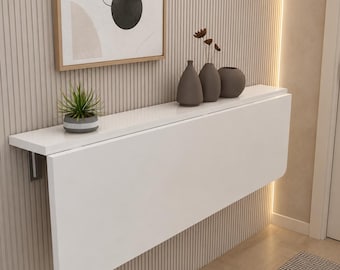 Wall Mounted Folding Desk with Shelves, Space-Saving Murphy Table for Study, Dining & Home Office