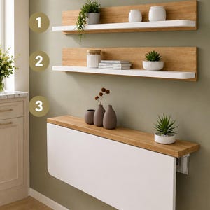 Mesa plegable de pared con 2 estantes, escritorio Murphy que ahorra espacio, mesa de cocina-comedor de madera