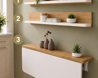 Mesa plegable de pared con 2 estantes, escritorio Murphy que ahorra espacio, mesa de cocina-comedor de madera
