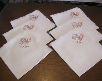 Set of 6 fringed linen cocktail napkins