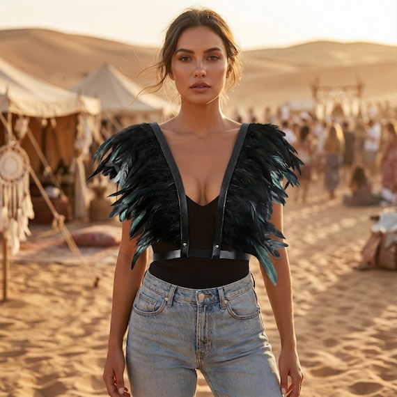 Feather Shoulder Harness Top | Festival Statement Wear
