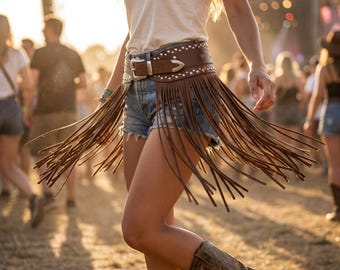 Czarny pasek z frędzlami, pas z klamrą w stylu western, pas do tańca hip-hop, pasek festiwalowy w stylu motocyklowym, strój rave