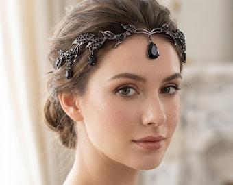Złota korona tiara, opaska z kryształkami, biżuteria ślubna z motywem kropli wody, ślubna ozdoba na głowę w stylu vintage, prezent w postaci korony dla druhny