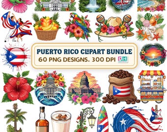 Ensemble de cliparts Porto Rico, PNG tropical, Boricua Pride, Sapo Concho, Island Heritage Art, Taino Sun, Hibiscus, El Morro, Boricua Pride.