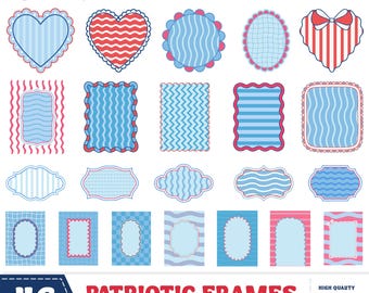 Bundle Svg cadres patriotiques, 4 juillet étiquettes Clipart, cadres bleu blanc rouge, fête de l'indépendance des Etats-Unis PNG EPS, fichiers Cricut pour sublimation