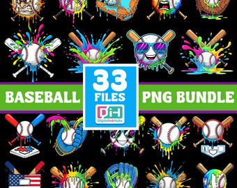 Baseball SVG Bundle, peinture Splash Baseball Clipart, PNG de baseball dégoulinant, sublimation de joueur de baseball, conception de croix de batte de baseball, Cricut.