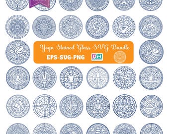 Bundle de yoga vitrail SVG, méditation Mandala SVG, chakra Lotus PNG, téléchargement numérique Eps Cricut bien-être.