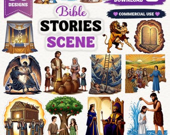 Bundle PNG d'histoires de la Bible, clipart chrétien Jésus scène biblique PNG, sublimation religieuse école du dimanche, téléchargement numérique.