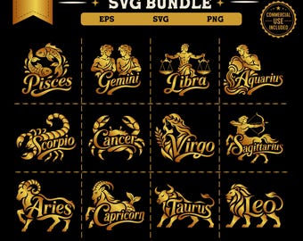 Ensemble SVG signes du zodiaque | Astrologie SVG, Clipart horoscope, zodiaque PNG, fichiers de coupe Cricut, usage Commercial EPS Svg Png
