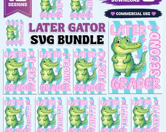 Lot Svg PNG pour alligators, conception de chemise pour le dernier jour d'école, design de fin d'année pour enseignant, sublimation pour les enfants d'âge préscolaire, 1re/2e/3e/4e/5e années